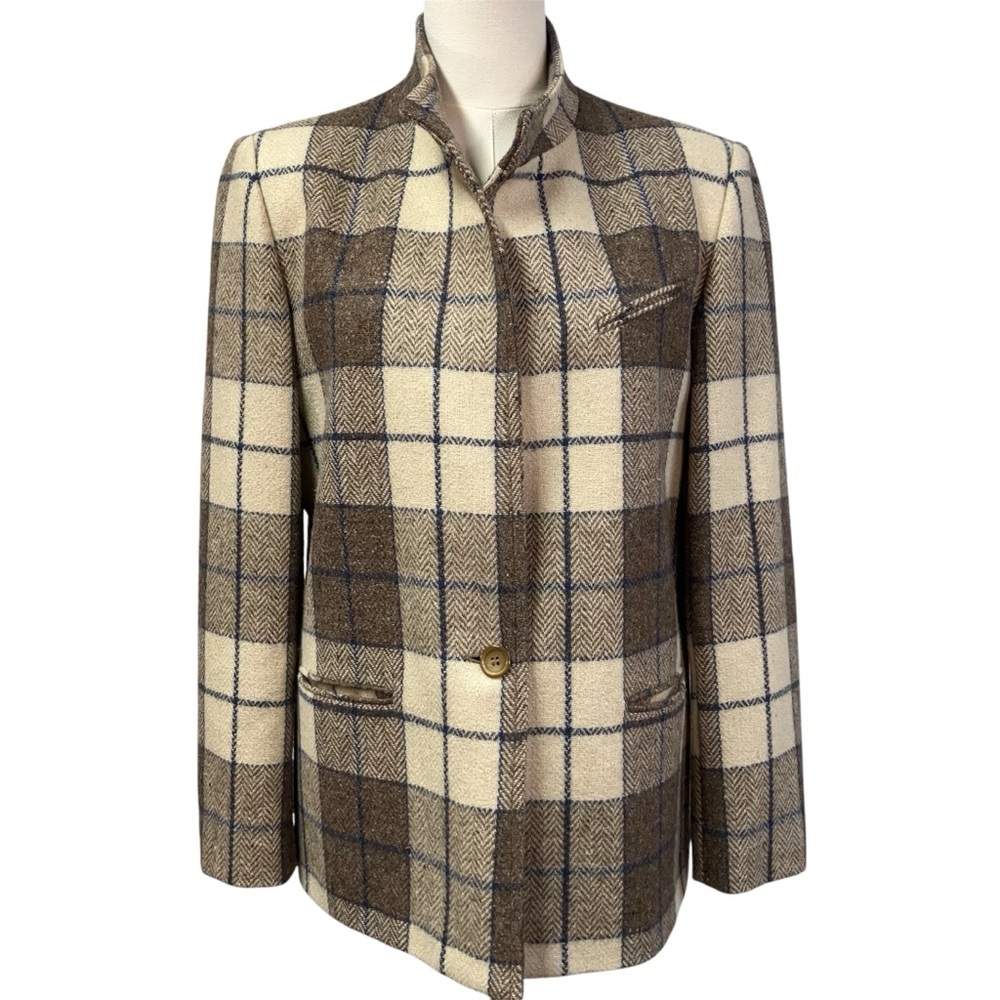 Vintage Bianca Plaid Single Button Wool Blazer Jacket Womens 12 Preppy Classic